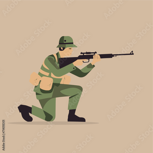 Vector Flat Military Officer Holding Sniper