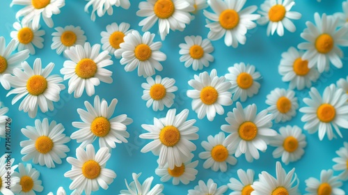 flying daisies pattern on a blue background