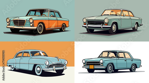 set of retro vintage cars isolated illustration ai generated