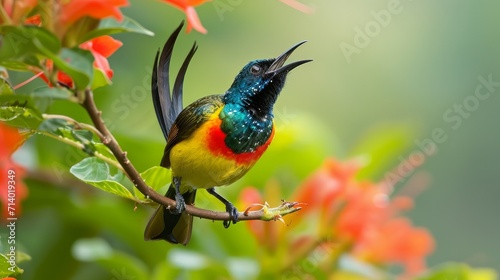 A male Beautiful Sunbird (Nectarinia pulchella) giving his tail streamers a shake © Orxan