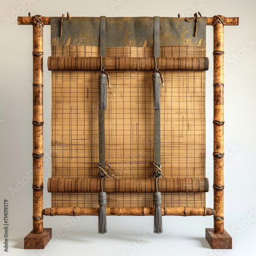 Oriental Screen with Blank Scroll for Calligraphy