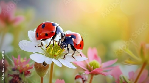 Beautiful ladybugs that live in flowers like to eat aphids and plant-eating pests. and can eat 5 000 insects