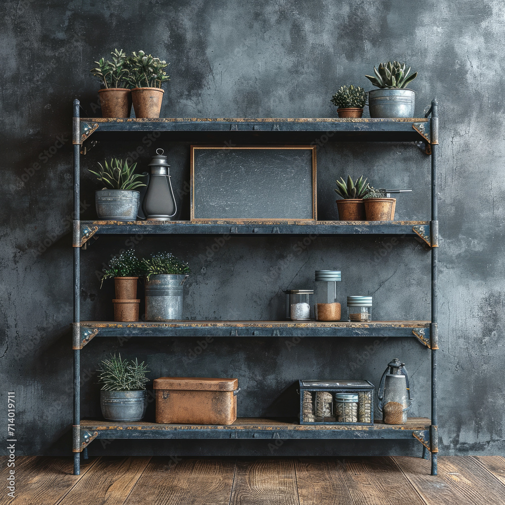 Industrial Shelving with Blank Signboard for Advertising Industrial Shelving with Blank Signboard for Advertising