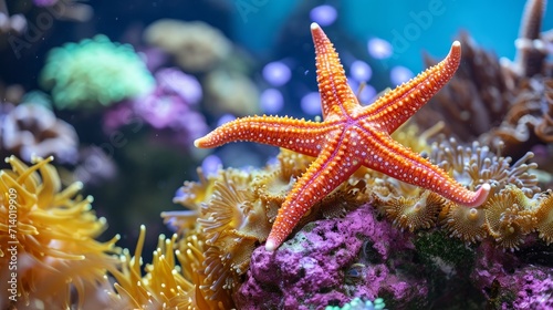 Fromia seastar in coral reef aquarium tank is one of the most amazing living decorations