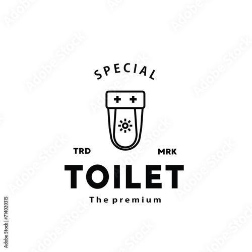 Toilet line hipster logo bowl sanitaryware vector bathroom. Bidet toilet line icon interior top view