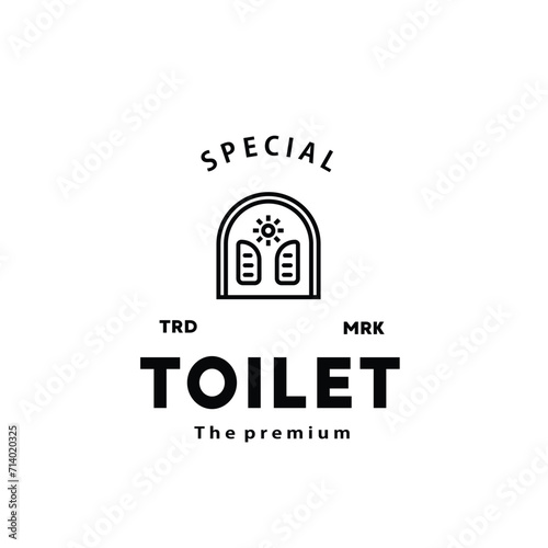 Toilet line hipster logo bowl sanitaryware vector bathroom. Bidet toilet line icon interior top view