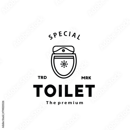 Toilet line hipster logo bowl sanitaryware vector bathroom. Bidet toilet line icon interior top view