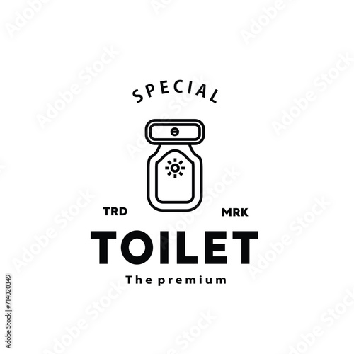 Toilet line hipster logo bowl sanitaryware vector bathroom. Bidet toilet line icon interior top view