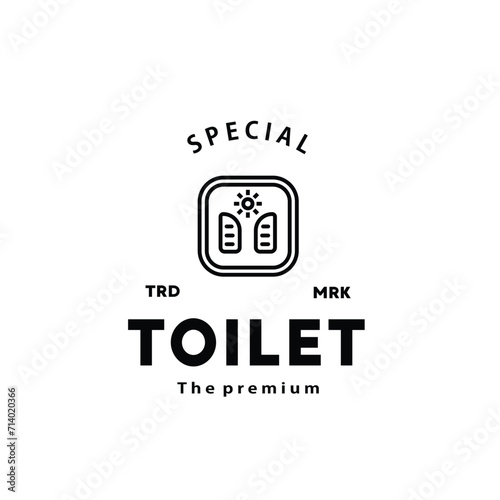 Toilet line hipster logo bowl sanitaryware vector bathroom. Bidet toilet line icon interior top view