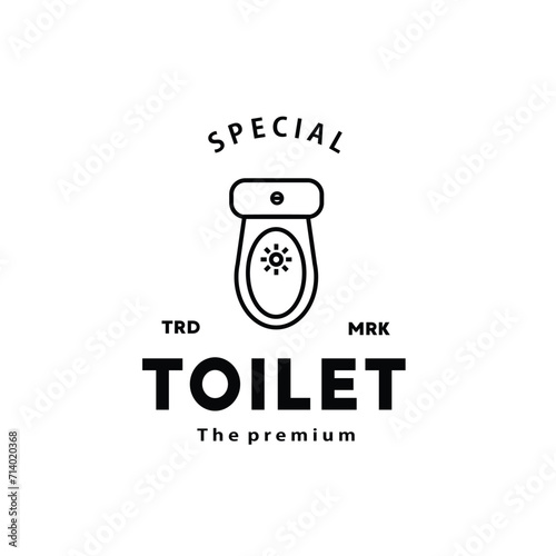 Toilet line hipster logo bowl sanitaryware vector bathroom. Bidet toilet line icon interior top view