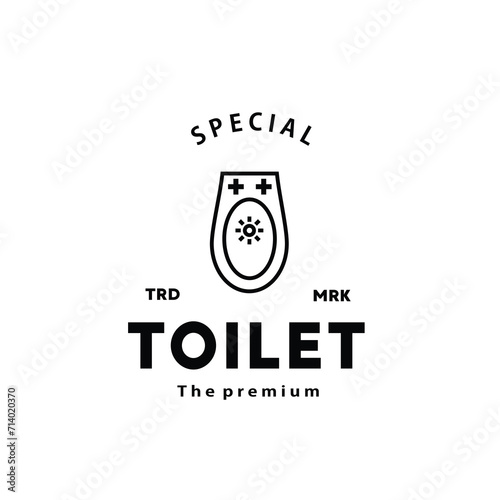 Toilet line hipster logo bowl sanitaryware vector bathroom. Bidet toilet line icon interior top view