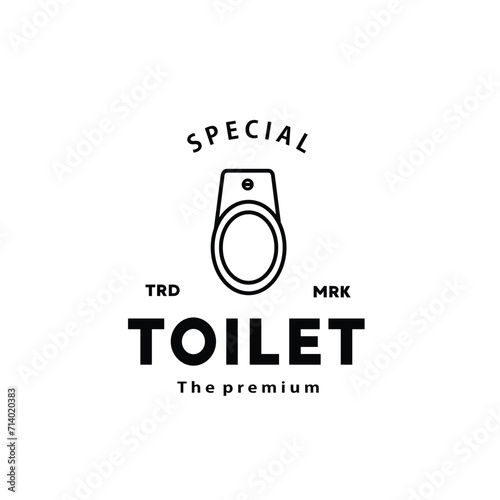 Toilet line hipster logo bowl sanitaryware vector bathroom. Bidet toilet line icon interior top view
