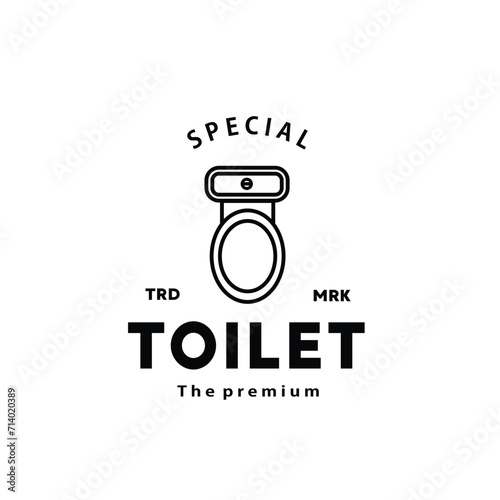 Toilet line hipster logo bowl sanitaryware vector bathroom. Bidet toilet line icon interior top view