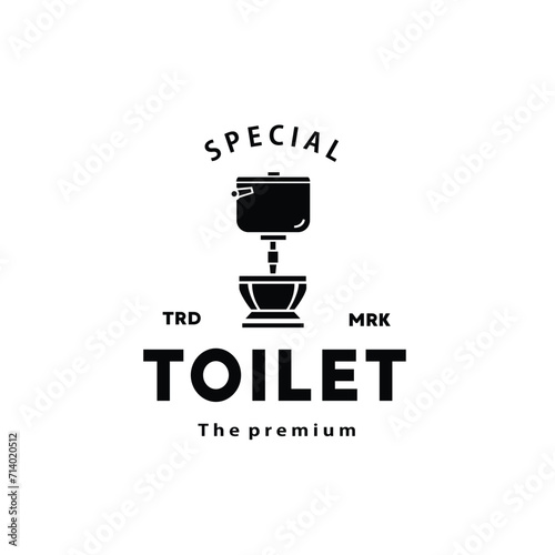 Toilet hipster silhouette logo bowl sanitaryware vector bathroom. Bidet toilet line icon interior