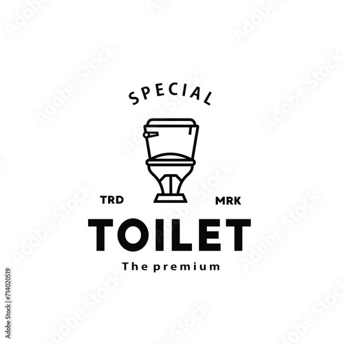 Toilet line hipster logo bowl sanitaryware vector bathroom. Bidet toilet line icon interior