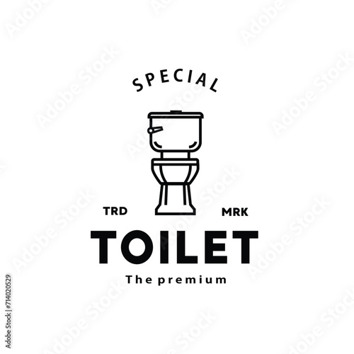 Toilet line hipster logo bowl sanitaryware vector bathroom. Bidet toilet line icon interior