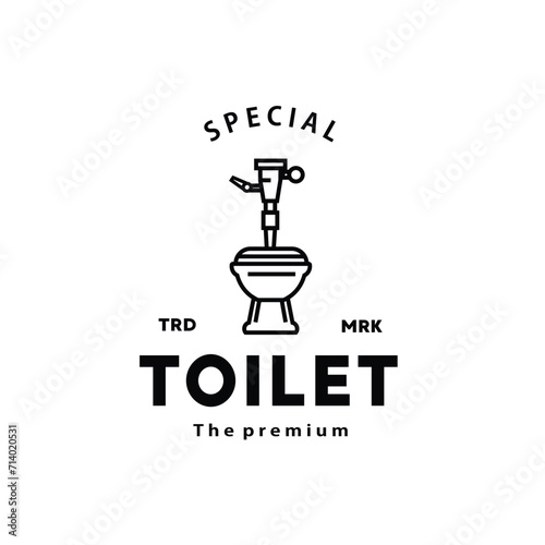 Toilet line hipster logo bowl sanitaryware vector bathroom. Bidet toilet line icon interior