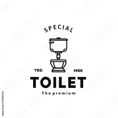 Toilet line hipster logo bowl sanitaryware vector bathroom. Bidet toilet line icon interior