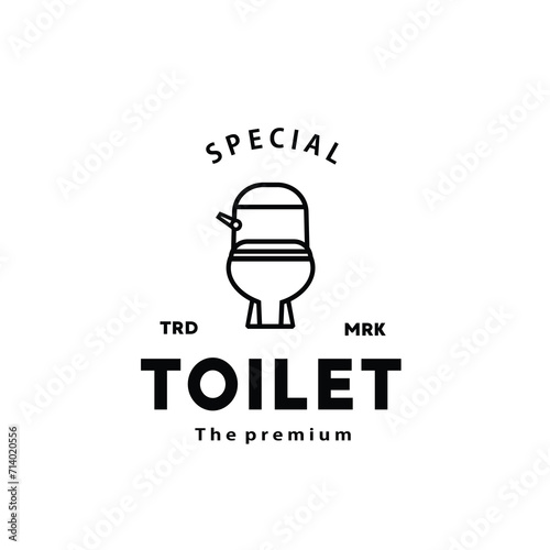 Toilet line hipster logo bowl sanitaryware vector bathroom. Bidet toilet line icon interior