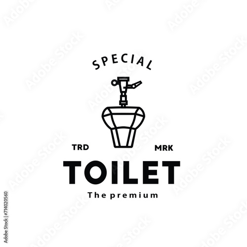 Toilet line hipster logo bowl sanitaryware vector bathroom. Bidet toilet line icon interior