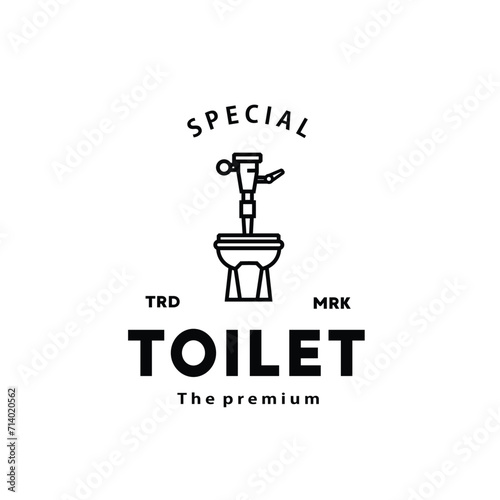Toilet line hipster logo bowl sanitaryware vector bathroom. Bidet toilet line icon interior