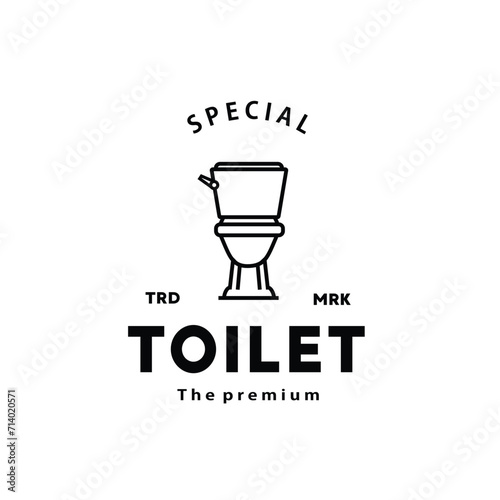 Toilet line hipster logo bowl sanitaryware vector bathroom. Bidet toilet line icon interior