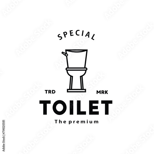 Toilet line hipster logo bowl sanitaryware vector bathroom. Bidet toilet line icon interior