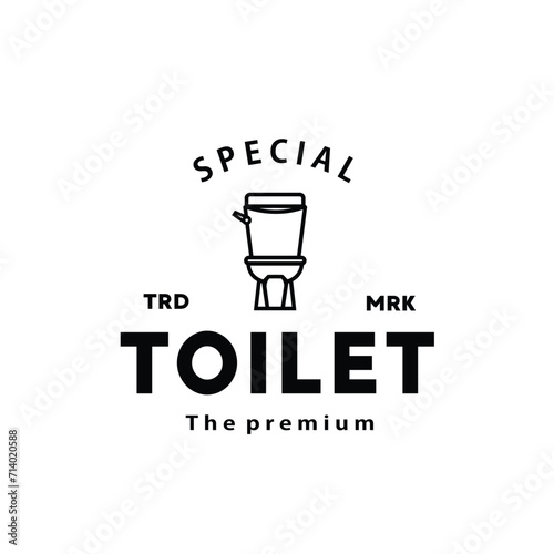 Toilet line hipster logo bowl sanitaryware vector bathroom. Bidet toilet line icon interior
