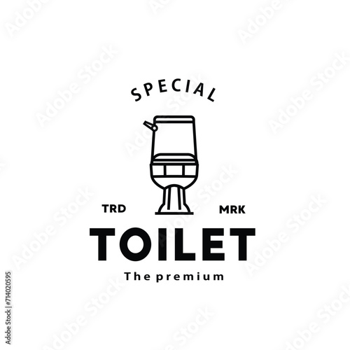 Toilet line hipster logo bowl sanitaryware vector bathroom. Bidet toilet line icon interior