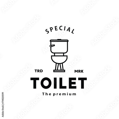 Toilet line hipster logo bowl sanitaryware vector bathroom. Bidet toilet line icon interior