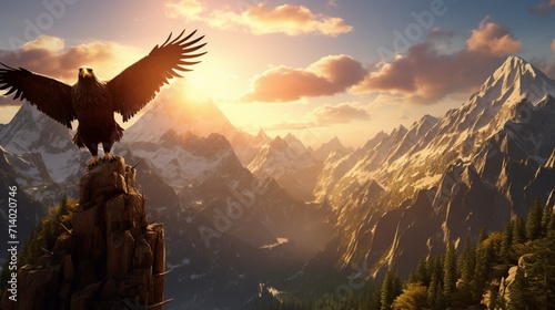 A majestic eagle perched atop a rugged mount © Max_T