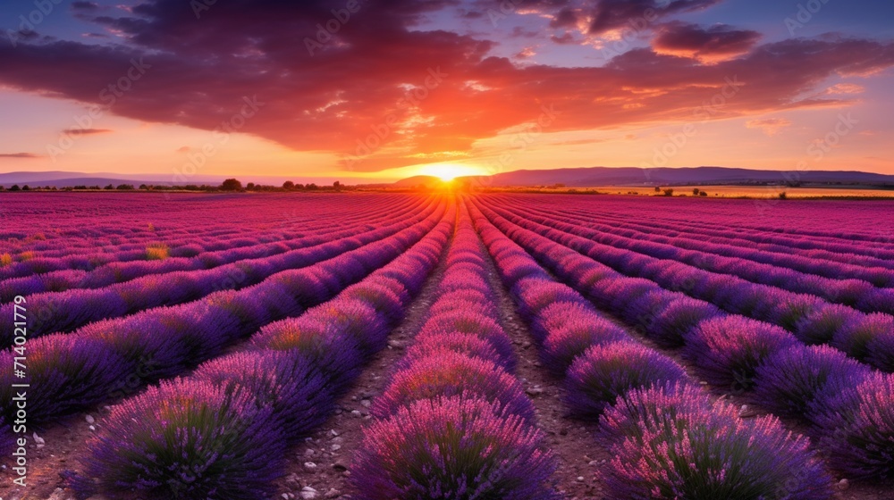 A panoramic view of a lavender and sunflower A panoramic view of a lavender and sunflower