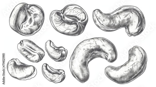 Set Hand drawn sketch cashew nut vector on white background photo