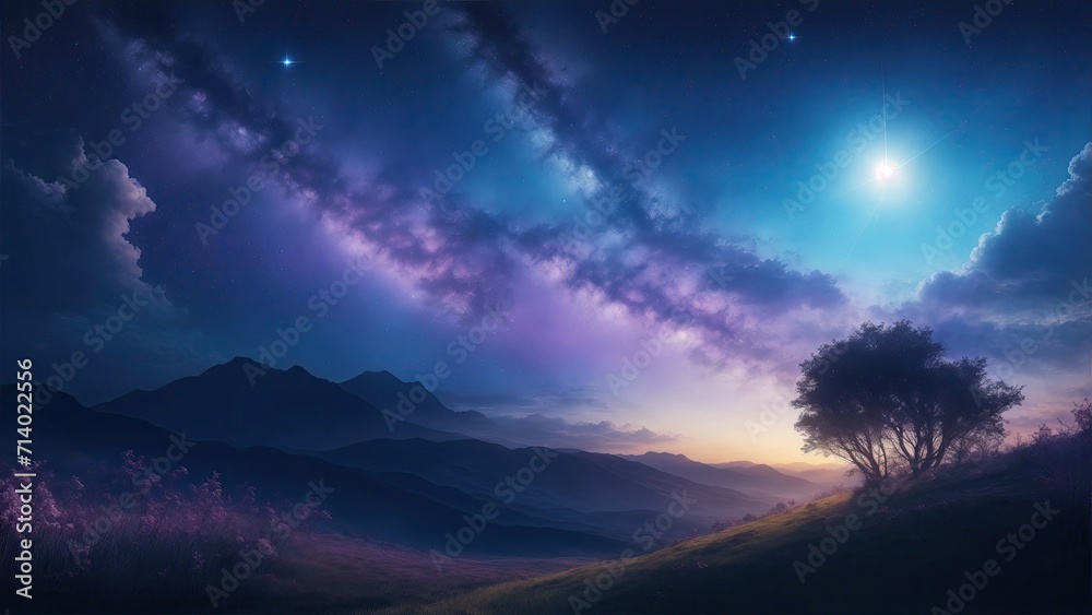 Beautiful celestial sky fantasy with bright star in the sky nature landscape