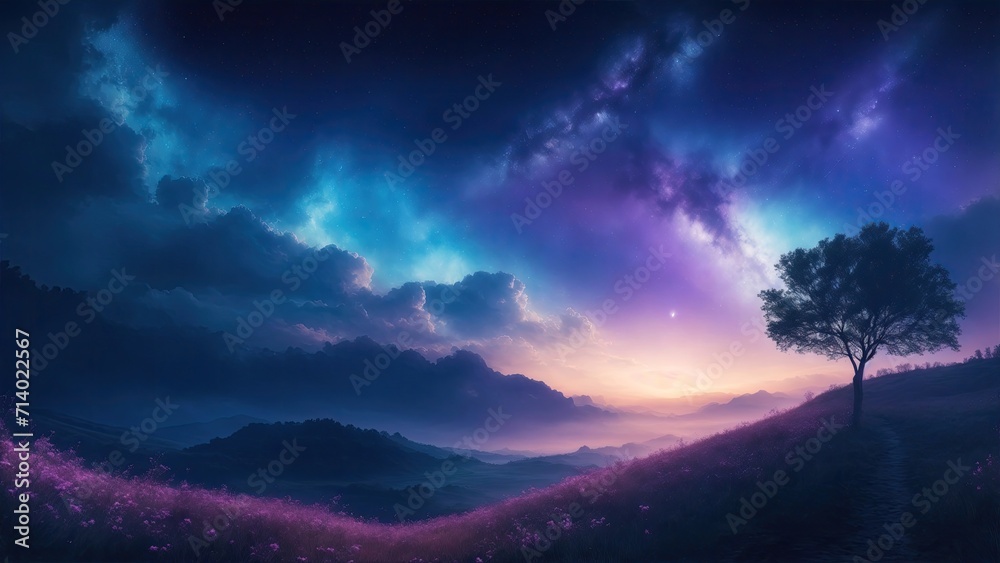 Beautiful celestial sky fantasy with bright star in the sky nature landscape