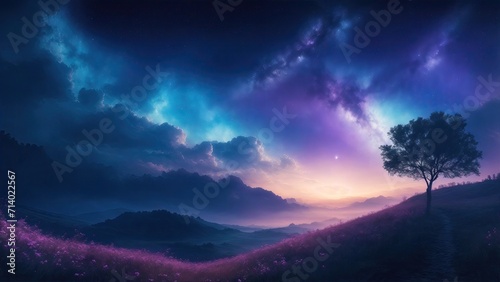 Beautiful celestial sky fantasy with bright star in the sky nature landscape © Reazy Studio