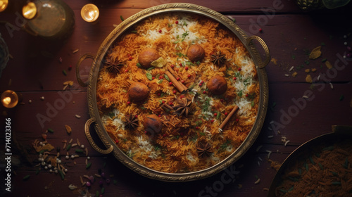 A plate of creamy and flavorful biryani, a classic dish served during special Ramadan celebrations