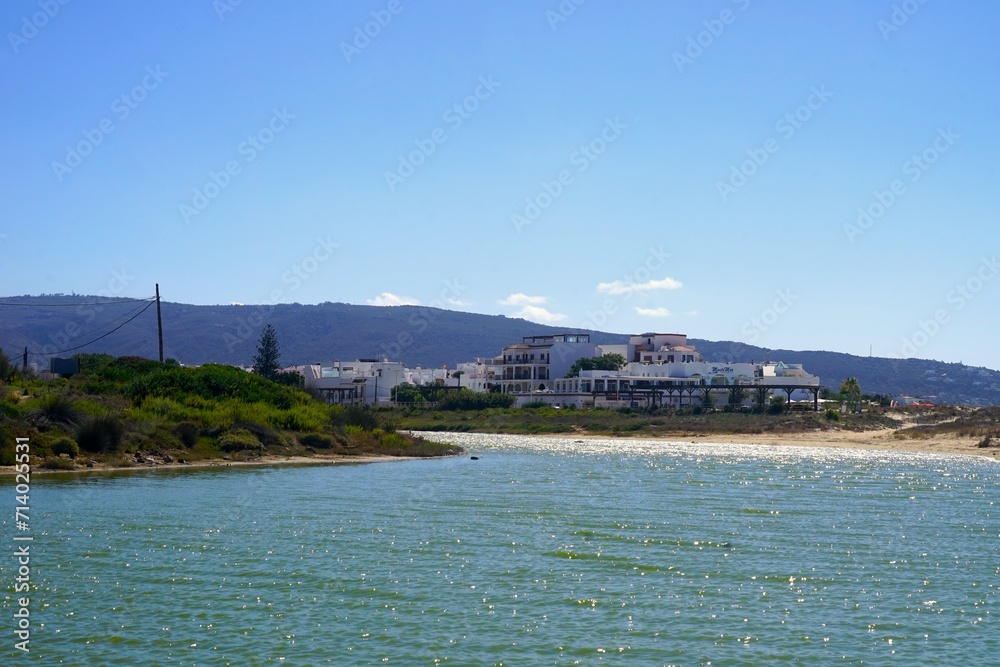 Fototapeta premium view over the Cachon towards Zahara de los Atunes on a summer day, Costa de la Luz, Andalusia, Cadiz, Province, Spain