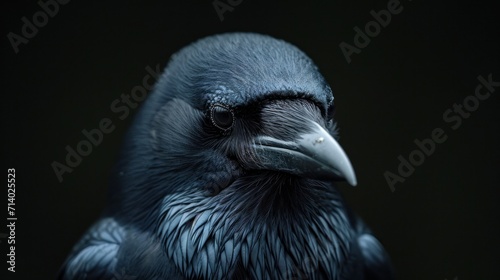 the head of a large dark black bird
