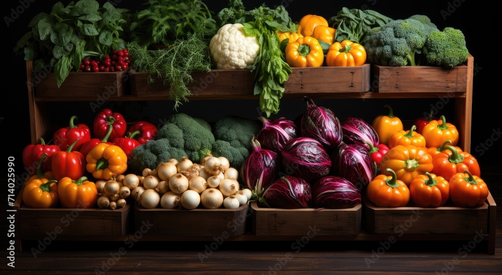 A vibrant and diverse display of nutritious and sustainable produce at a local greengrocer, showcasing the beauty and importance of whole foods in a vegan or vegetarian diet