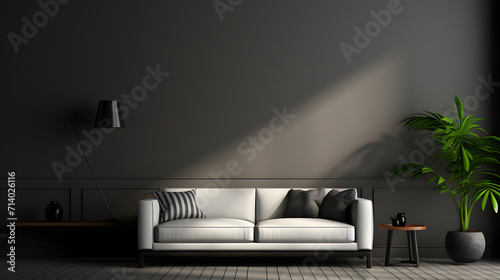 Modern minimalist interior design  black and white room  living room  Natural Lighting.