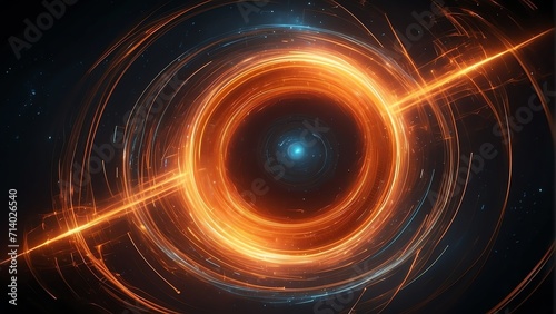 Spinning spiral vortex of neon orange light streaks and particles, technology and sci-fi ad concept from Generative AI
