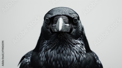 a large black crow on an empty white background