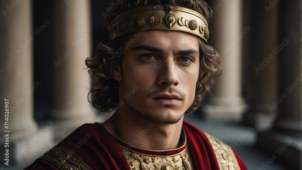 Portrait of a handsome medievel roman young emperor from Generative AI