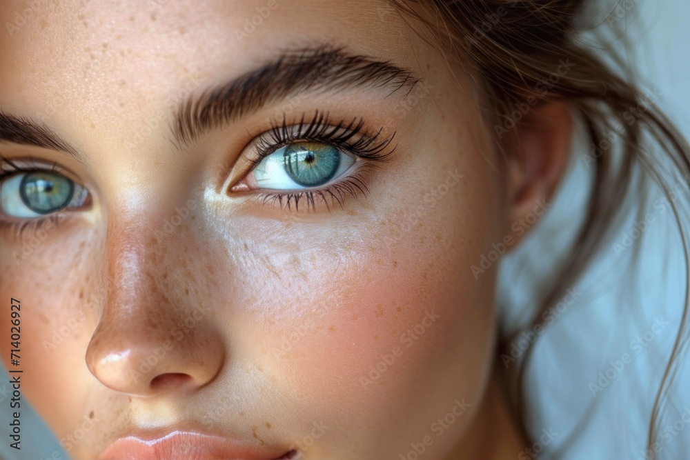Fototapeta premium close up of woman blue eye looking at camera
