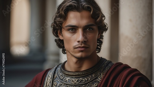 Portrait of a handsome medievel roman young man from Generative AI