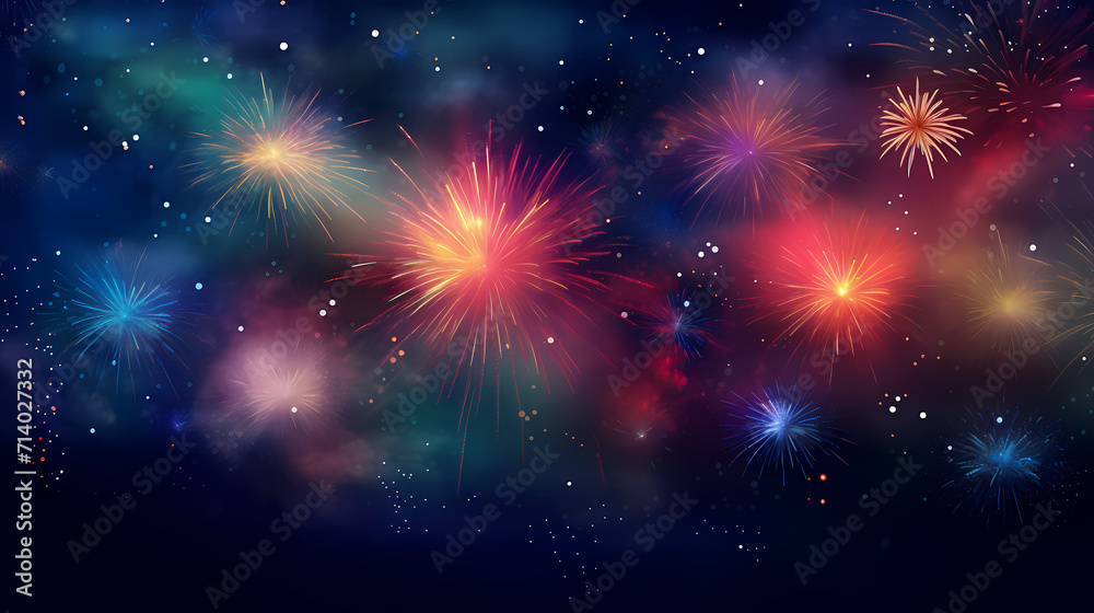 Beautiful creative holiday background with fireworks and sparkles