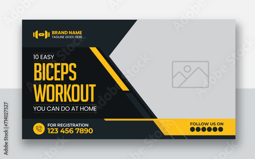 Gym and Fitness youtube video thumbnail or fitness training web banner design	