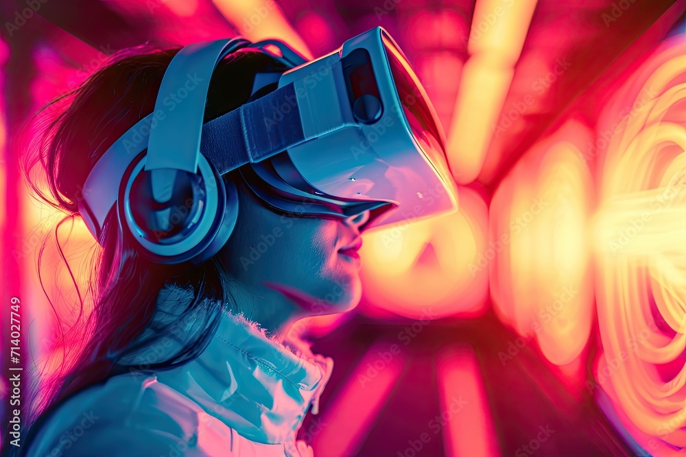 Young man wearing goggles embracing modern technology in virtual reality equipment for entertainment male with vr glasses living futuristic lifestyle playing digital simulation game cyber headset Young man wearing goggles embracing modern technology in virtual reality equipment for entertainment male with vr glasses living futuristic lifestyle playing digital simulation game cyber headset
