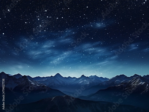 A stunning landscape featuring a starry night sky over a majestic mountain range in vibrant colors. © Szalai